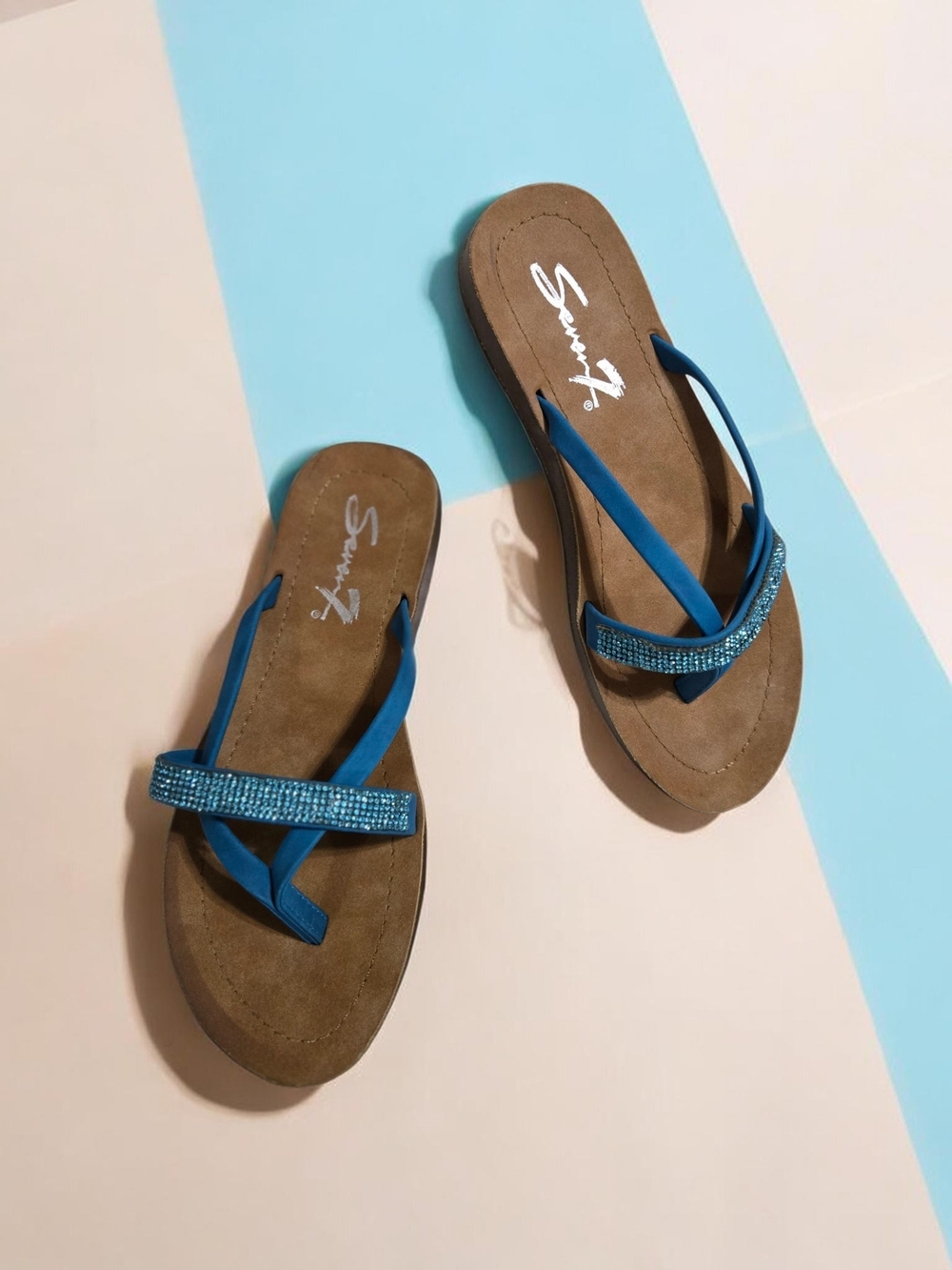 Blue Beaded Women's Flip Flop Sandals By Seven7 Size 8